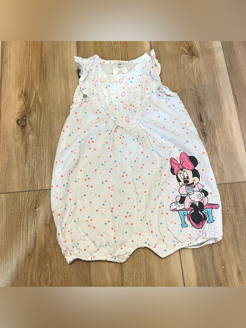 Disney Store Baby Girl Minnie Mouse Romper 24M White Polka Dot Ice Cream Sunsuit